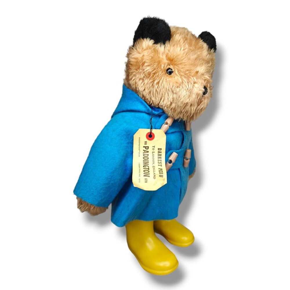 Vintage 1975 Paddington Bear Eden Toys 18" Plush Blue Coat & Yellow Boots